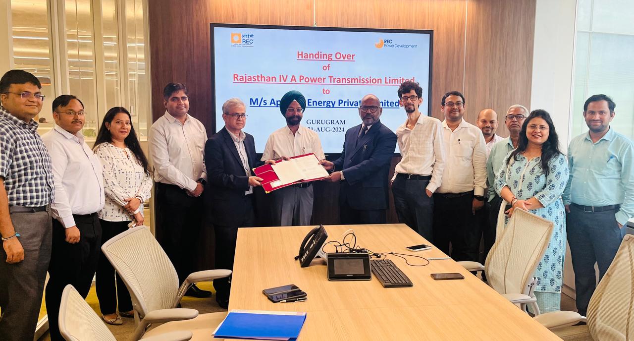 RECPDCL Hands Over Rajasthan IV-A Power Transmission Limited to M/s Apraava Energy Private Limited