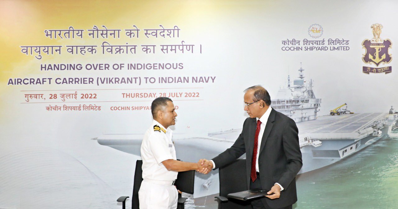 CSL delivered the first indigenously built Aircraft Carrier-Vikrant to Indian Navy.